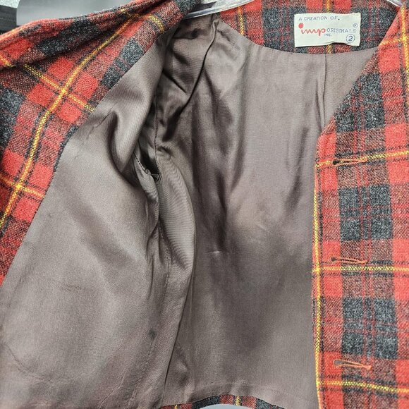 Vintage 2pc Jacket Romper Toddler Boys 2T/3T Red Plaid Gold Buttons Holiday - Picture 16 of 16